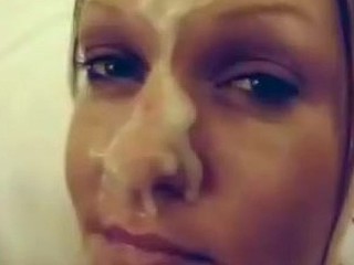Katrine has never said yes to her husband's request of shooting his cum right on her face, until now! Check out this wife's stolen homemade facial video where she wanks her man good and let him cover that beautiful face with goo!